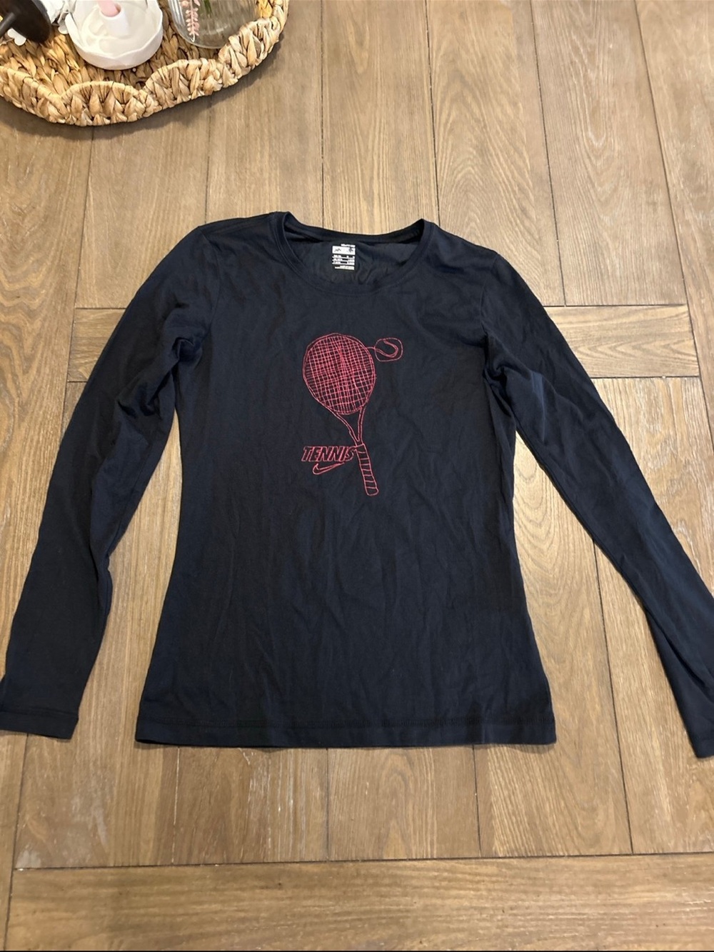 Nike Black Long Sleeve Tennis Tee with Pink/Red Graphic